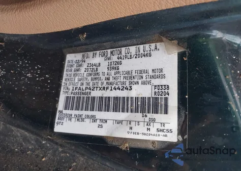 1994 Ford Mustang Gt из США, поврежденный, VIN 1FALP42TXRF144243